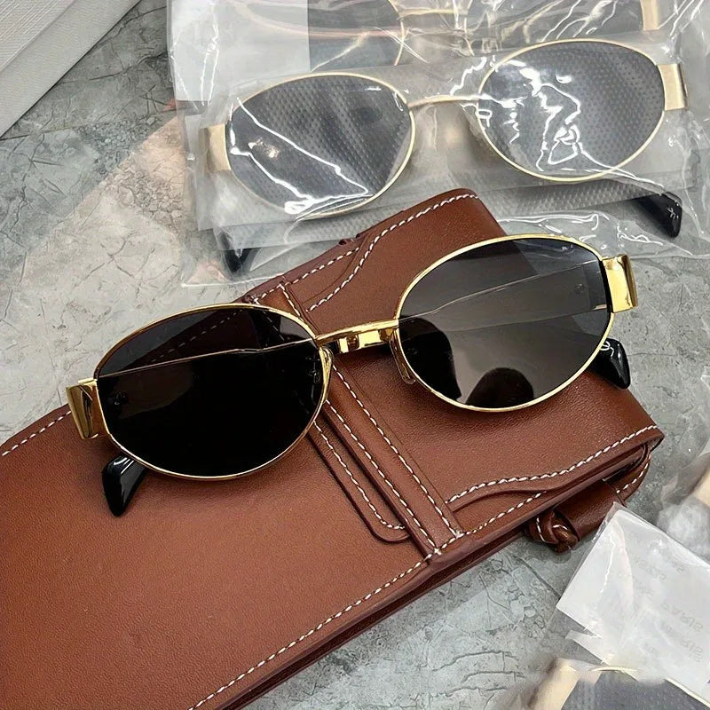 Retro Steampunk Sun Protection Eyewear Vintage Metal Oval Sunglasses Classic UV400