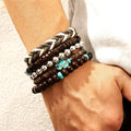 5-piece Bohemian Sea Turtle Vintage Wooden Shell Wax Rope Woven Bracelet Set
