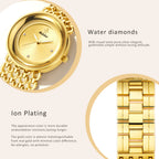 YaLaLuSi Old Money Luxury  Ladies Watch Oversized Curved Round Dial Hollow Fishnet Mesh Chain Bracelet Minimal Crystal Marker Elegant Office Quartz Wristwatch For Women