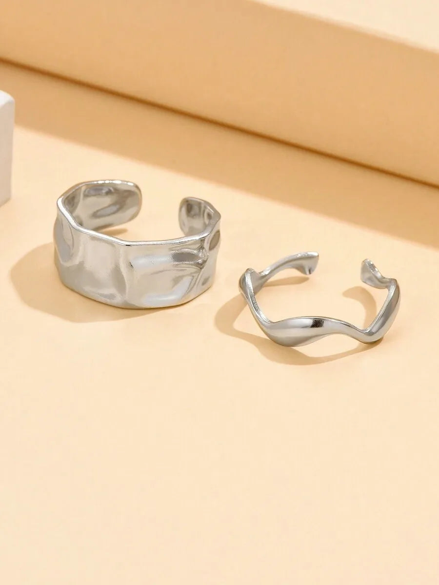 2pcs Personalized Baroque Stainless Steel Ring Set For Women, Everyday Wear