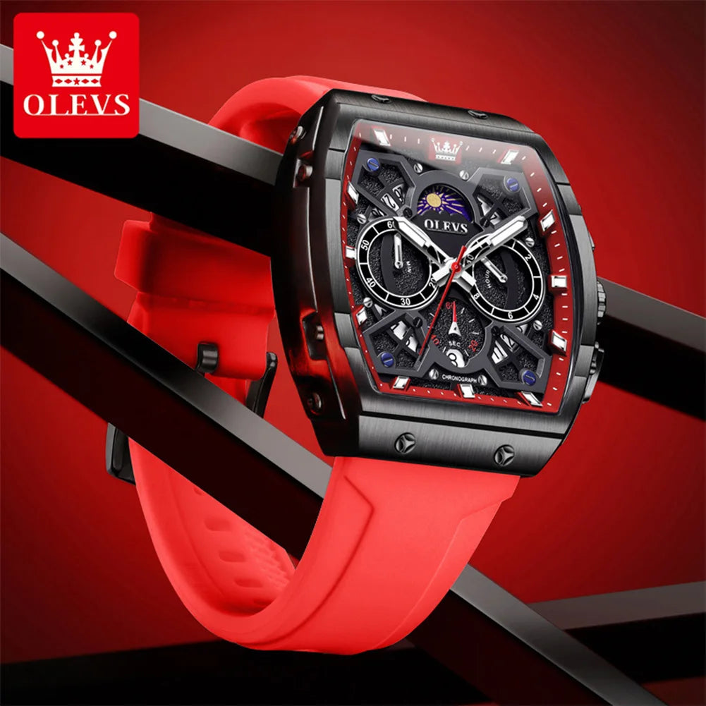 OLEVS 2942 Fashion Quartz Movement Men Watch Moon Phase Dial Night Light Function 30m Waterproof Sport Style Single Calendar Window Watch mbzr