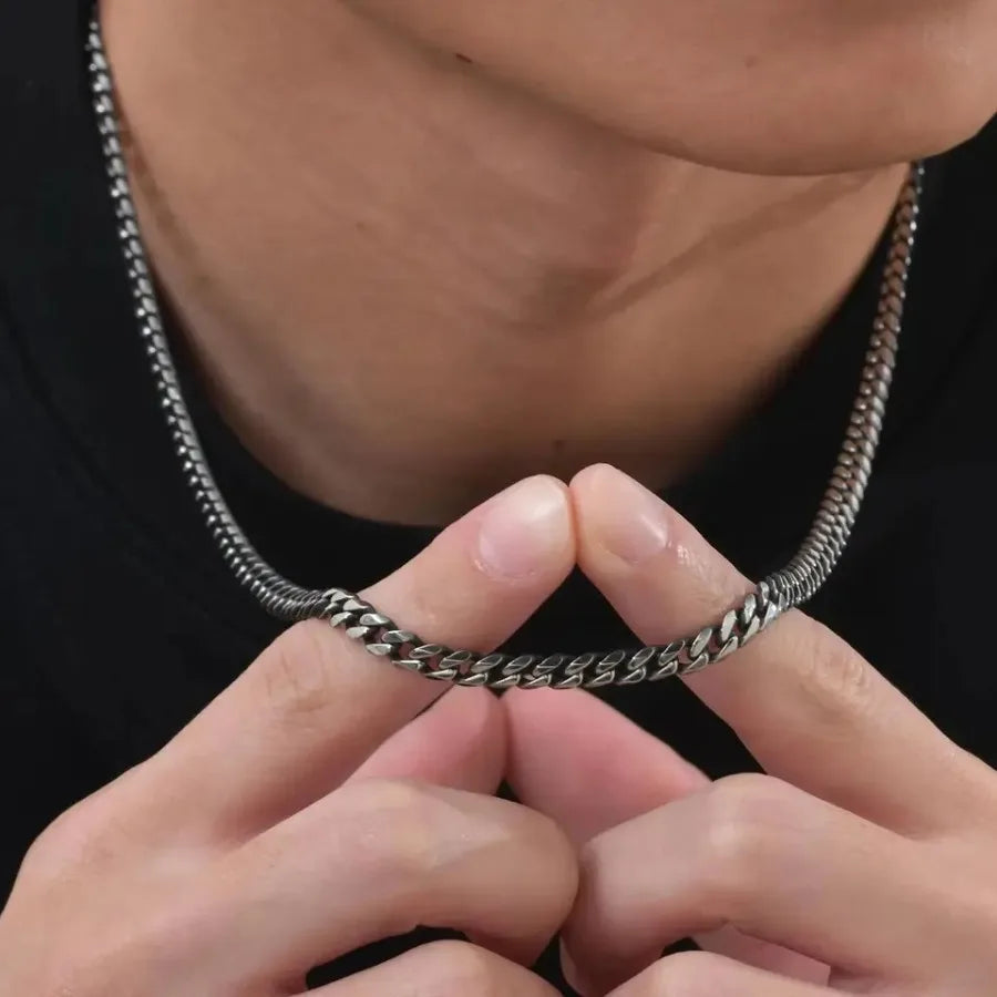 Vintage Cuban Chain Necklace for Men Women, 3/5/7mm Stainless Steel Curb Link Chain Chokers, Casual Basic Punk Jewelry
