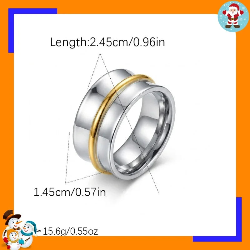 Minimalist Two-color Wide-edge Ring Commuting Versatile Titanium Steel Gold and Silver Contrasting Color Non-fading Ring