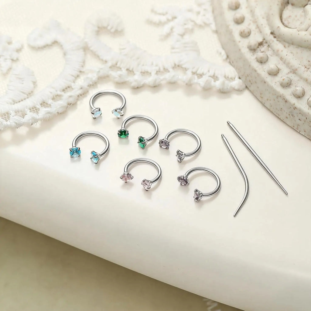 Tornito Horseshoe Nose Rings Half Hoop Earrings For Women Internally Threaded Double CZ Daith Tragus Helix Earring Lip Labret Septum Piercing 18G 20G 8mm Silver Gold Plated mbzr