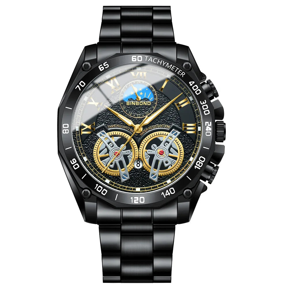 BINBOND Luxury Men Quartz Watches Fashion Concept Decorative Dial Casual Military Sports Wristwatch Waterproof Men's Clock mbzr