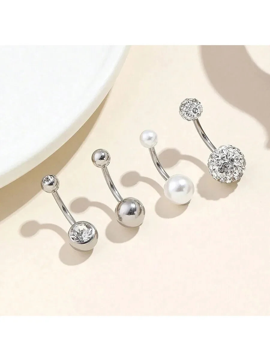4pcs Fashion Cubic Zirconia Belly Button Rings Set For Women Body Piercing Party Jewelry