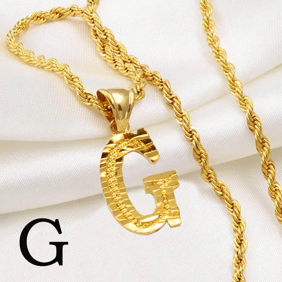 A-Z letter necklace, men's and women's gold-plated initials pendant rope chain, English letter jewelry Daily WearO mbzr