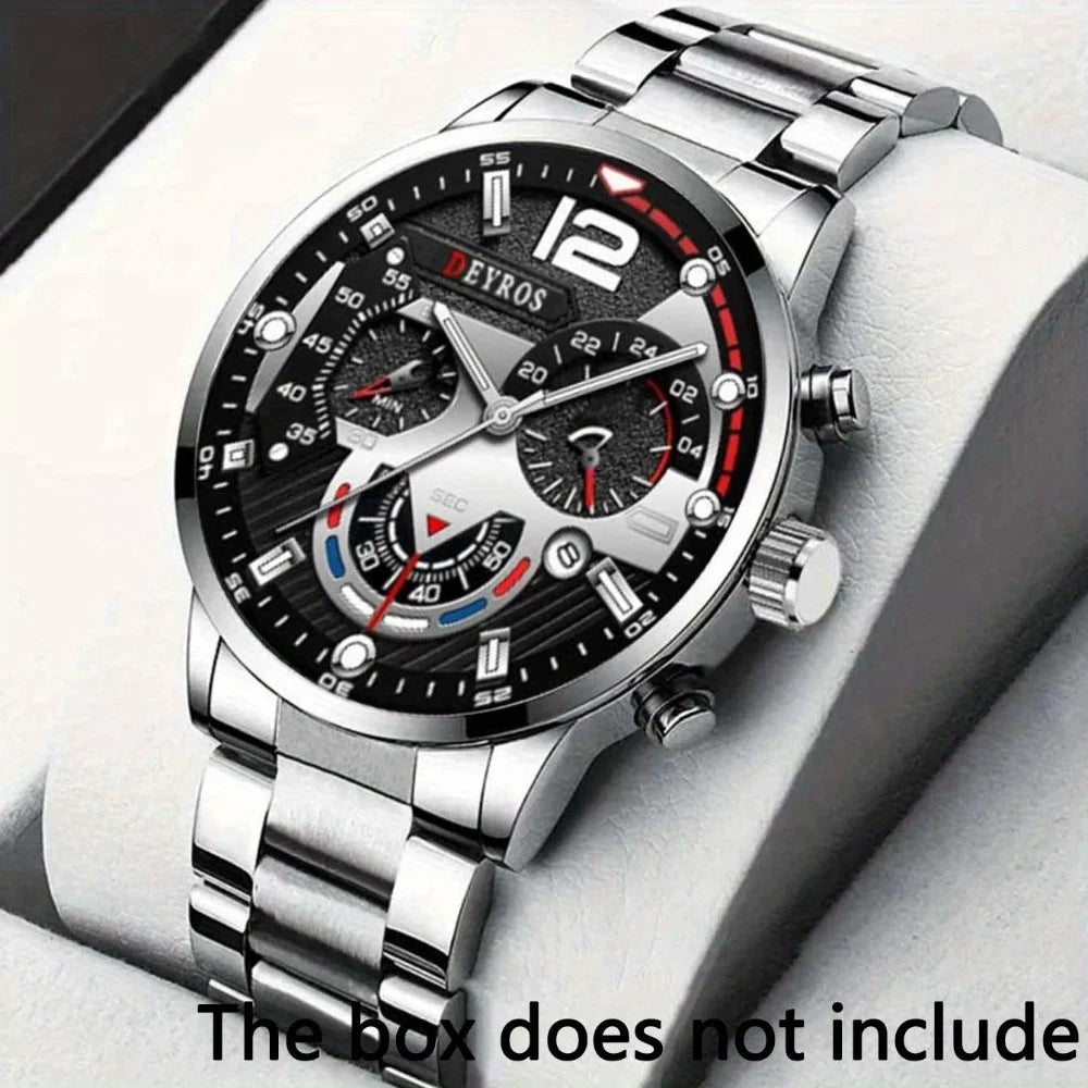 Fashion Men's Watch Business Analog Silvery Round Date Men Watches Mens Quartz Watches Ramadan Father's Day Teachers' Day Gift