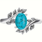 Retro Bohemian Silver Color Imitation Turquoise Branch Ring Fashion Ethnic Style Jewelry mbzr