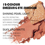 12-color eyeshadow palette, mirror packaging, pearlescent shimmer, stage makeup effect, long-lasting, easy to apply, waterproof mbzr