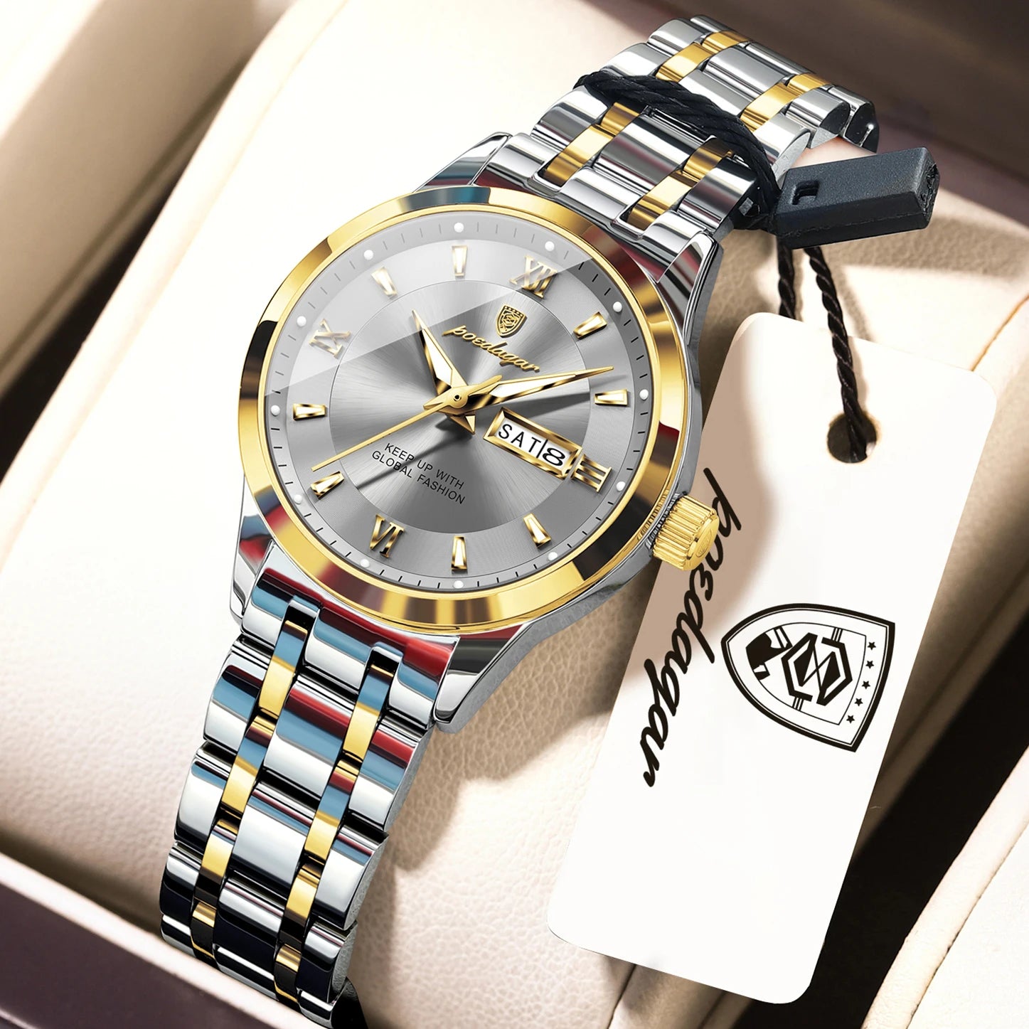 POEDAGAR Luxury Fashion Woman Watch Luminous Waterproof Stainless Steel Ladies Wristwatch Quartz Week Date Elegant Woman's Watches Male Reloj