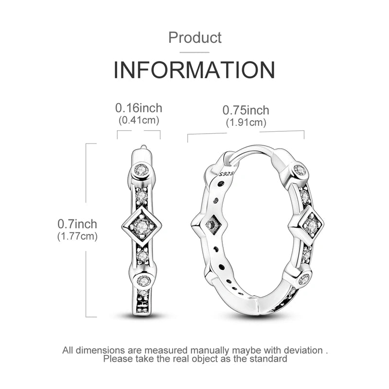 MAULA Earring 925 Sterling Silver Sparkling Square Stone Hoop Earring For Women Ladies Party Wedding Fashion Simple Jewelry Gift