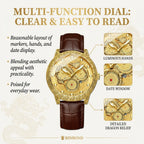 1pcs Men's Gold Leather Band Luxury Business Moon Phase Quartz Watch for Party Holiday Gift mbzr