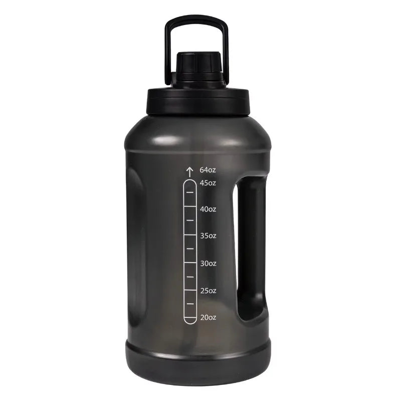 64 Fluid Ounces Water Bottle, Translucent Black, with Straw/ Chug 2 in 1 Lid, Light Weight, Reusable, Plastic mbzr