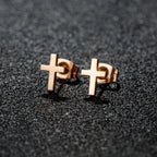 Golden Stainless Steel Small Cross Christianity Amulet Earrings For Women Hypoallergenic Stud Earrings For Girls Daily Wear