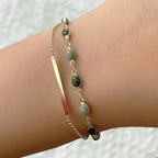 Gold Plated Green Stone Bead Bracelet Women Layered Bar Charm Bangle Minimalist Daily Party Jewelry mbzr