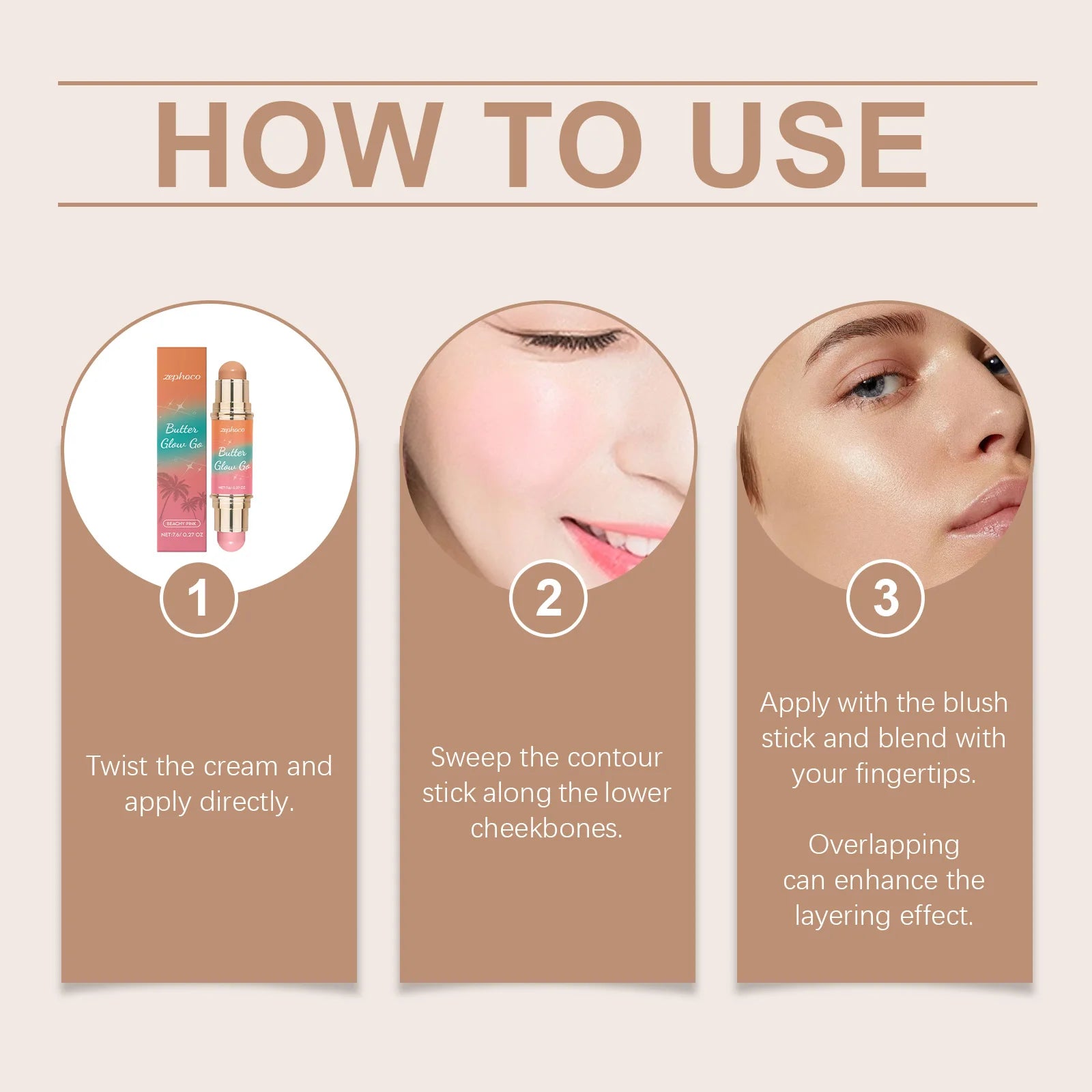 Multi-Purpose Contouring Stick (Light Brown + Light Pink) Double Head Contouring Solid Blush Mist For Portable Touch Up mbzr