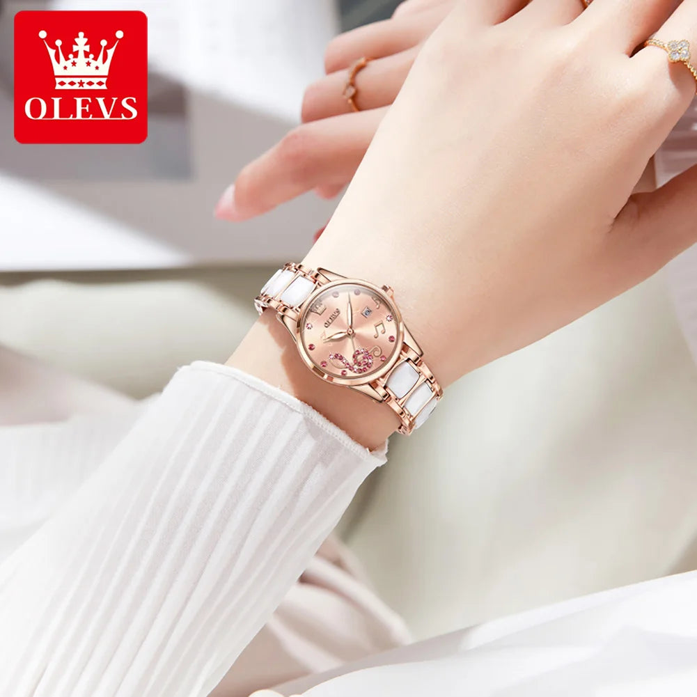 OLEVS 3605 Women Watch Top Brand High Quality Quartz Watch Exquisite Diamond Note Waterproof Dial Dress Ceramic Women Watch mbzr