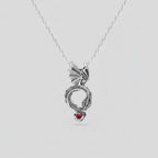 Retro-Style 925 Sterling Silver Necklace – Vintage Dragon Pendant with Red CZ Eyes, Neutral Series Guardian Beast Jewelry mbzr