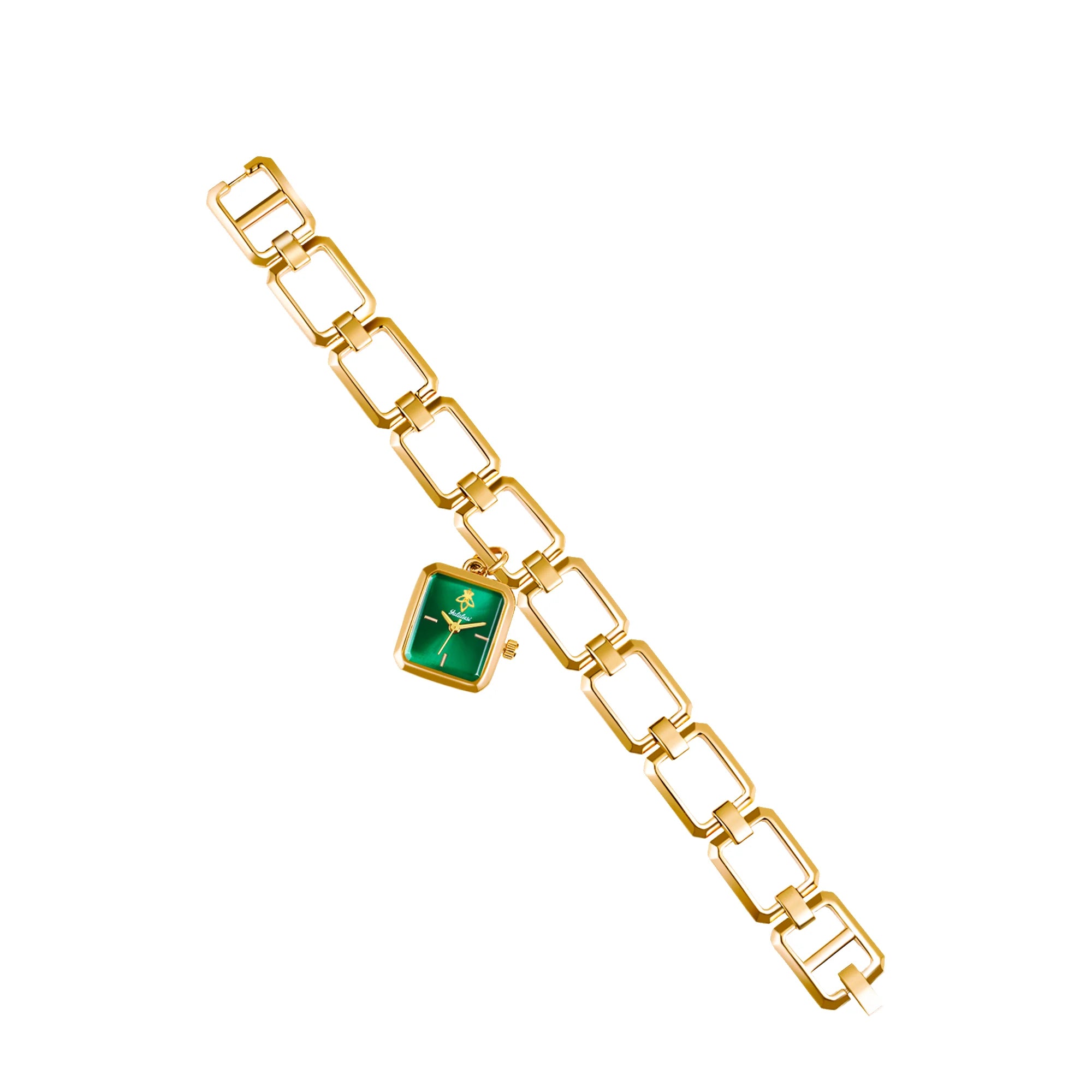 YaLaLuSi Newest Ladies Quartz Watch Ladies Small Watch Gold Case Green Face Luxury Casual Fashion Bracelet