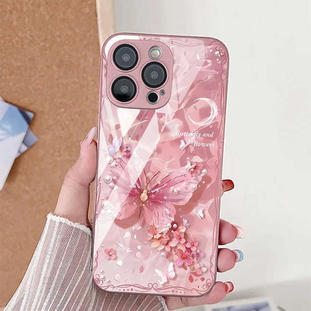 Butterfly Leopard Print Phone Case For iPhone 17 16 14 13 11 12 15 Pro Max Air 16E 8 7 Plus XR SE Tempered Glass Silicone Cover