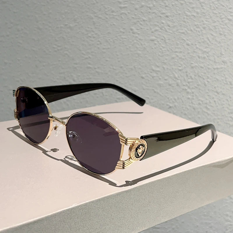 KAMMPT Retro Oval Sunglasses Stylish Gradient Multi-color Decor Trendy Luxury Brand Design