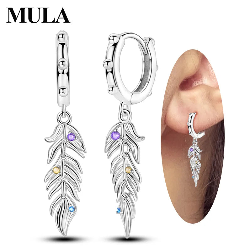 MAULA Earrings 925 Sterling Silver Bohemian Vintage Feather Tassel Earring For Women Ladies Party Hypoallergenic Fashion Jewelry