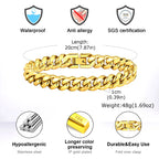 Gold Color Cuban Chain Bracelets for Men,6/8/10/12MM Stainless Steel Chain Link Wristband,Casual Hip Hop Male Jewelry Gift