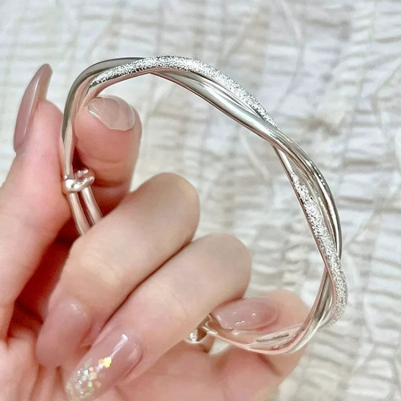 Sterling Silver Weave Bangle Bracelet Women Wedding Adjustable