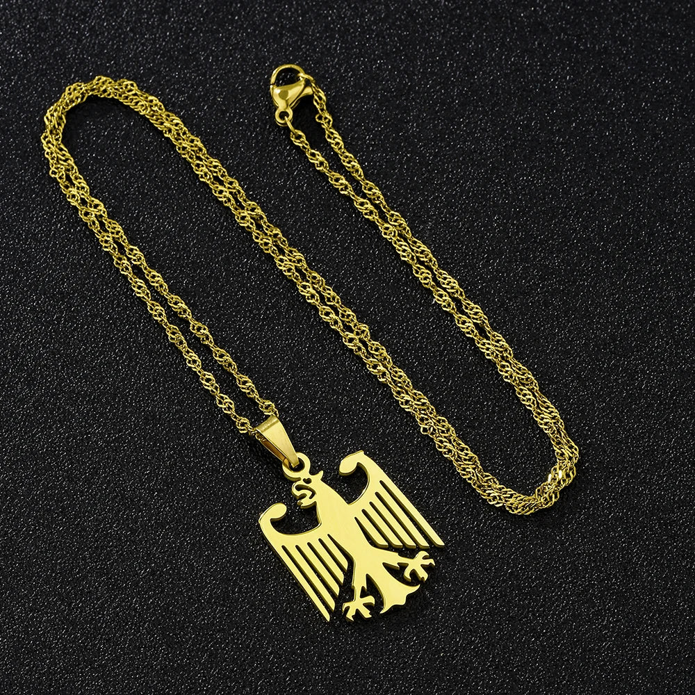 2025 Trendy US EU Hot Sale Stainless Steel Germany Eagle Pendant Necklace Unisex Couple Ethnic Style Patriotic Jewelry Gift