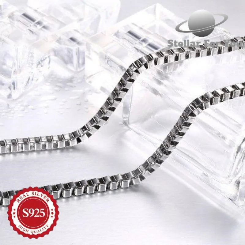 925 Sterling Silver Fashion Box Chain Necklace, Suitable for Men and Women, Multiple Chain Sizes, Stackable, Perfect for Valentine's Day, Mother's Day, Birthday Party Gifts for Him/Her/Girlfriend
