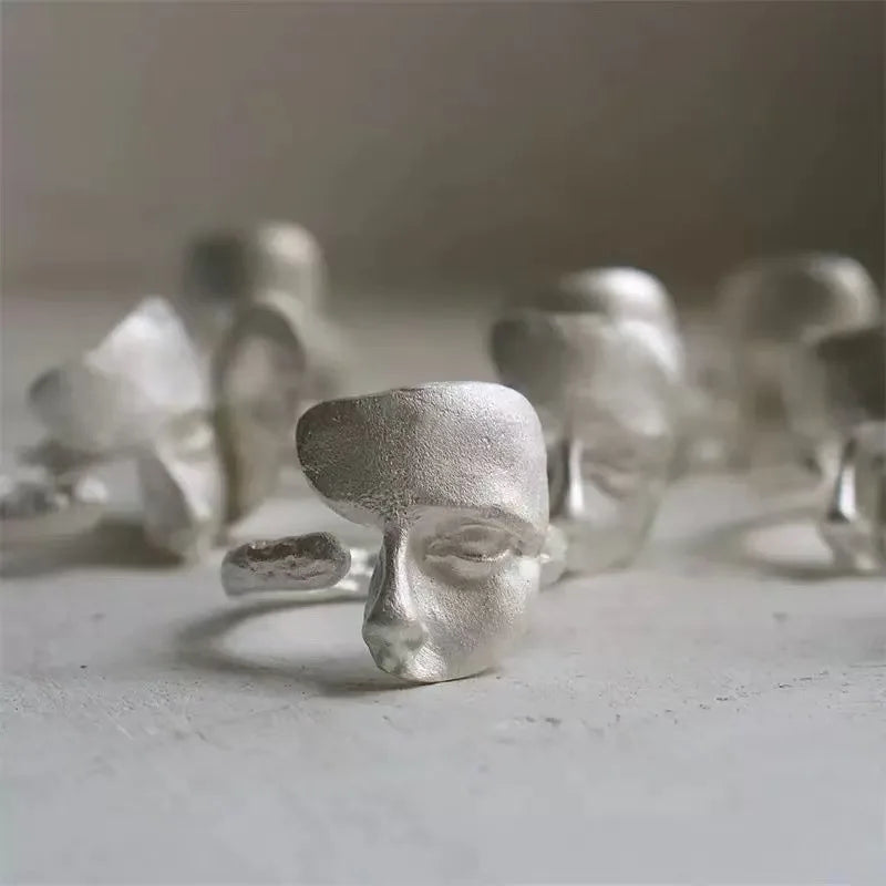 Sterling Silver Sanding Face Adjustable Ring Women Men Luxury