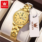 OLEVS 5567 Fashion Original Quartz Movement Women Watch Week Date Display Calendar Window 30m Waterproof Large Numeral Dial HD Luminous Watch