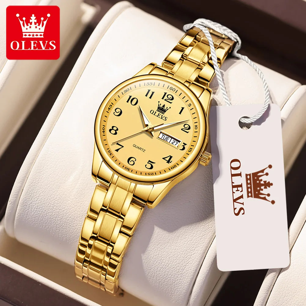 OLEVS 5567 Fashion Original Quartz Movement Women Watch Week Date Display Calendar Window 30m Waterproof Large Numeral Dial HD Luminous Watch