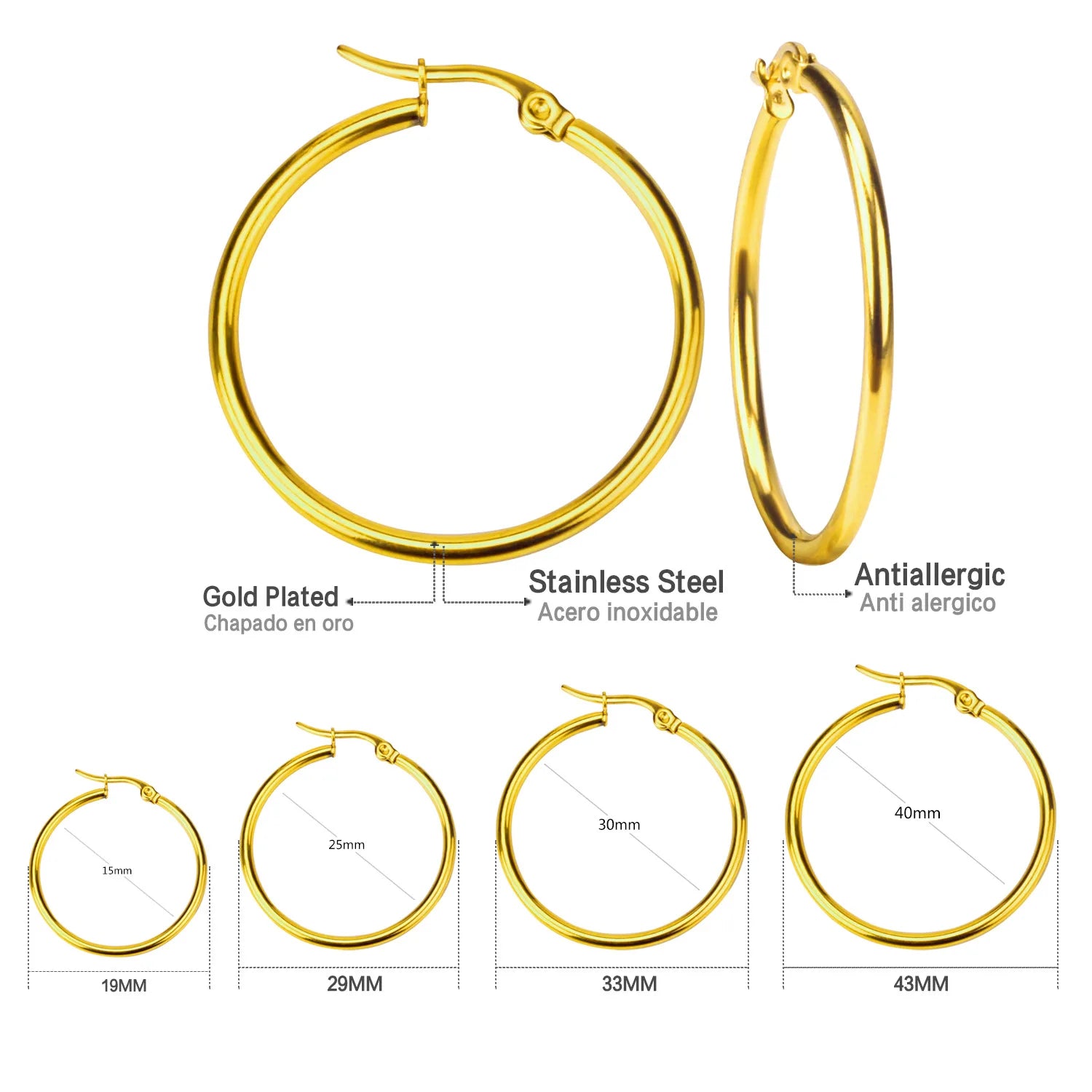 Gold Color Stainless Steel Hoop Earrings For Women And Men Big Small Circle Round Ear Jewelry Korean Style Popular Hoop Earrings For Women And Men Made Of Stainless Steel In Gold Color With Big And Small Circle Design Ideal F