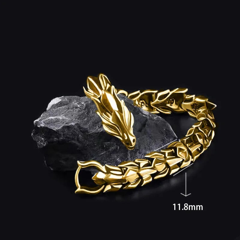 Vintage Personality Dragon Head Stainless Steel Chain Bracelet for Men Women Style Dragon Bone Bangle Hip Hop Rock Jewelry