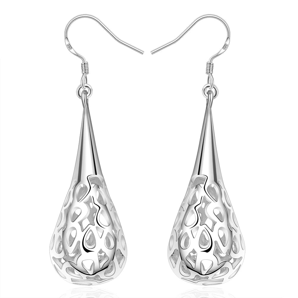Sterling Silver Hollow Water Drop Earrings Women Trend Jewelry