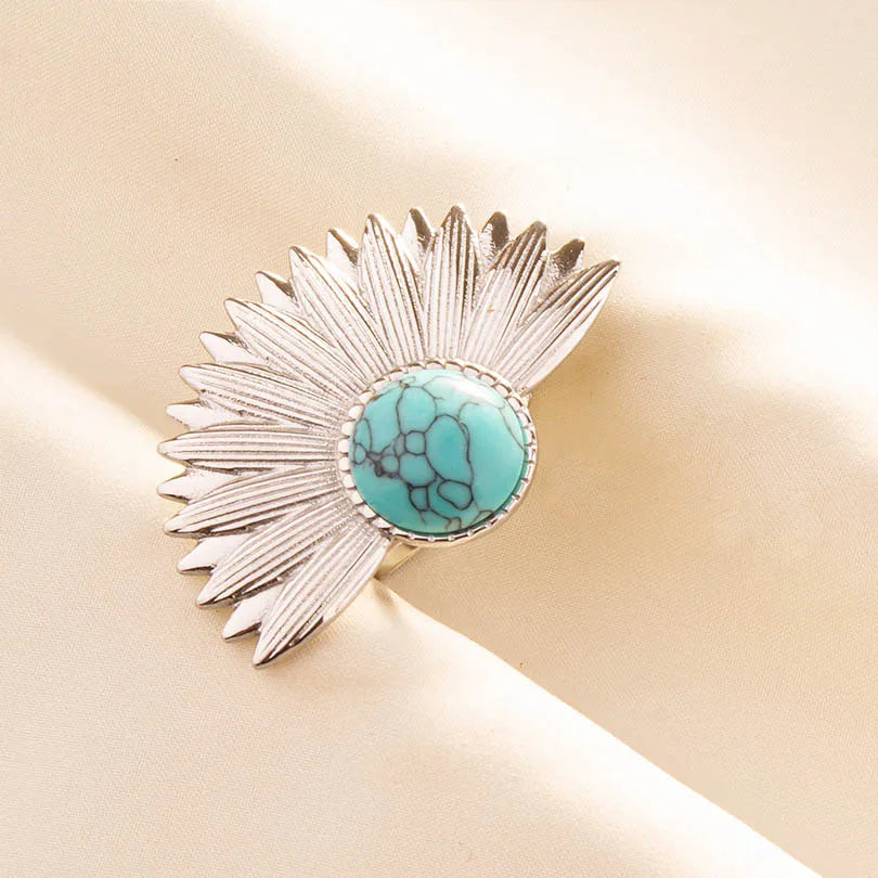 1pc Stainless Steel Boho Turquoise Open Finger Rings Trendy Adjustable Women Multi Layers Stackable