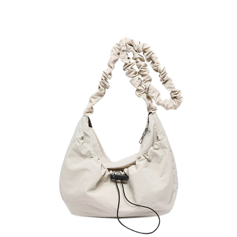 Ruched Shoulder Handbag Adjustable Strap Pleated Crossbody Large Capacity Drawstring Satchel Bag