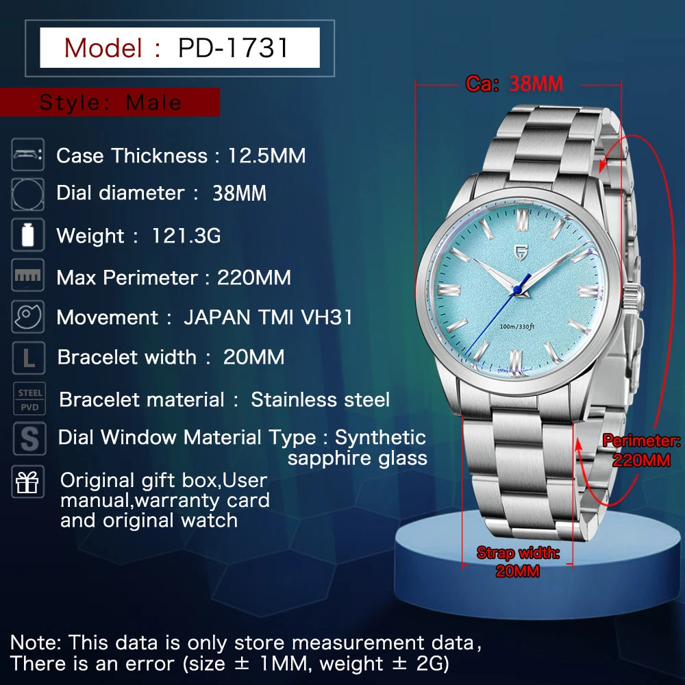 PAGANI DESIGN 2026 NEW Top Ice Blue Dial Men Quartz Watch Japan VH31 100M Waterproof Luxury Dress Watch For Men Reloj Hombre mbzr