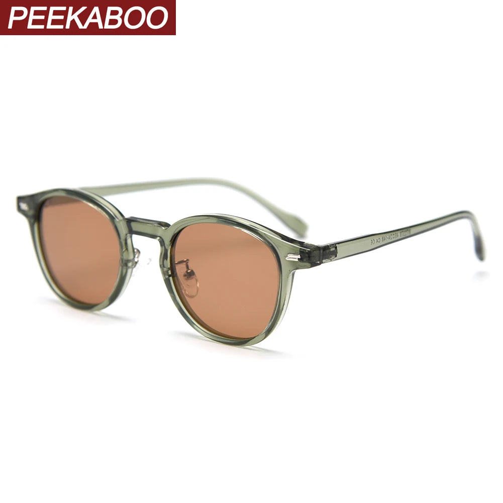 Peekaboo Unisex Polarized Sunglasses Retro Women Korean Style Ultralight Round Sun Glasses for Men TR90 Green Brown 2024 Gift