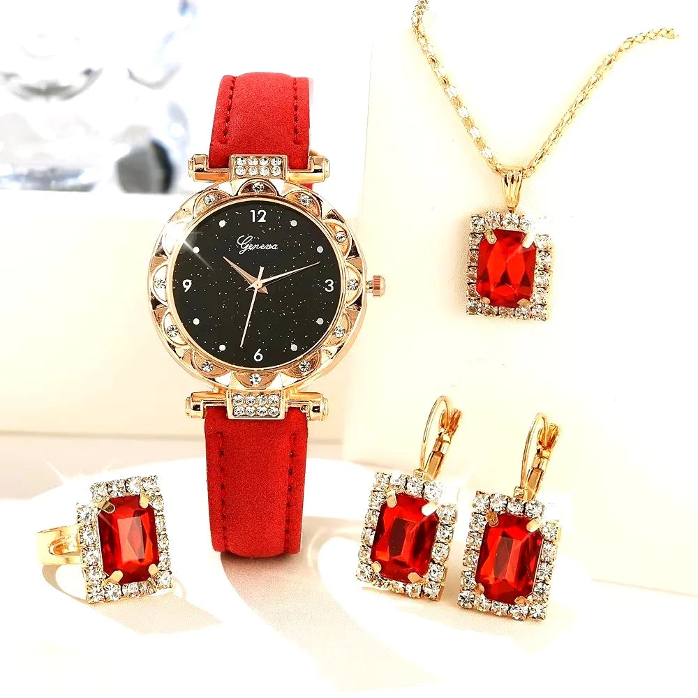 Womens Watches 5Pcs Set Luxury Rhinestone Women Fashion Elegant Wristwatch Quartz Watch For Girl WristWatch Bracelet Gift mbzr