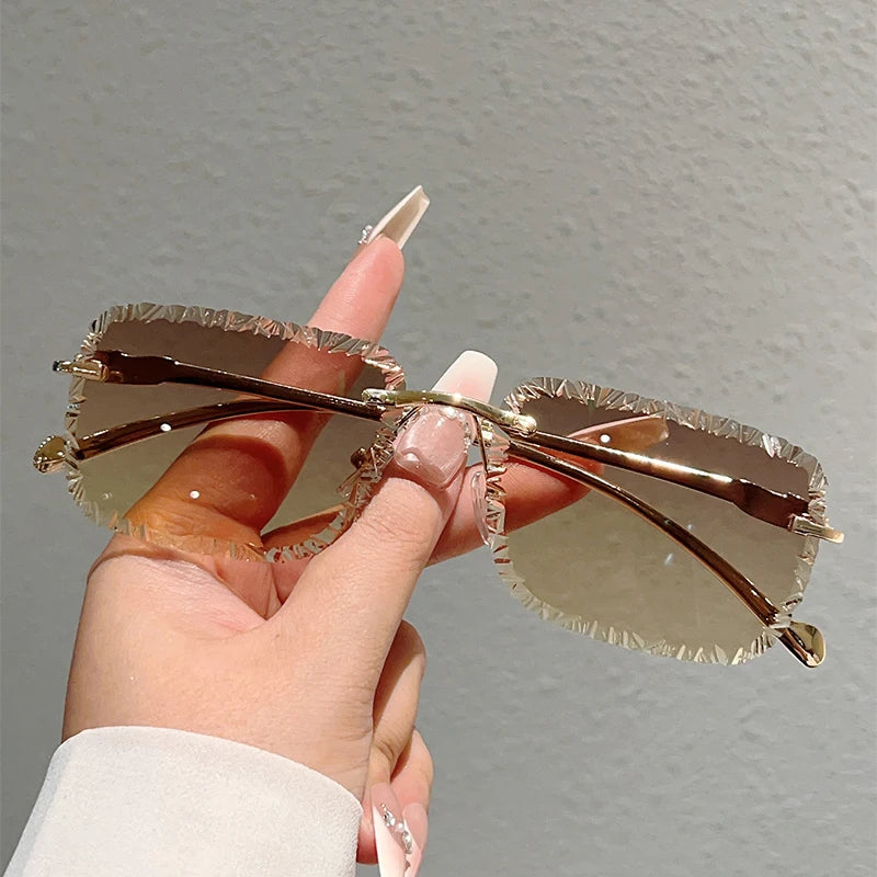 KAMMPT Rimless Square Sunglasses Men Fashion Vintage Gradient Casual Shades Women Trendy Luxury Brand Design Decor Sun Glasses