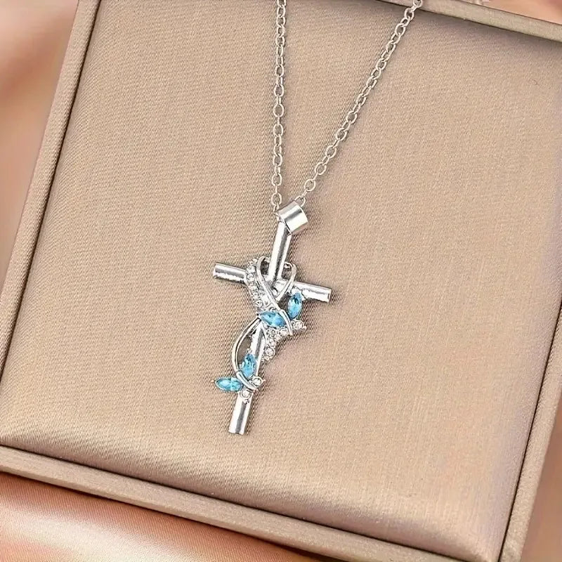 Stylish Exquisite Women's Necklace Elegant Butterfly Angel Wings Cross Pendant Necklace