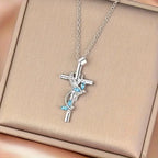 Stylish Exquisite Women's Necklace Elegant Butterfly Angel Wings Cross Pendant Necklace