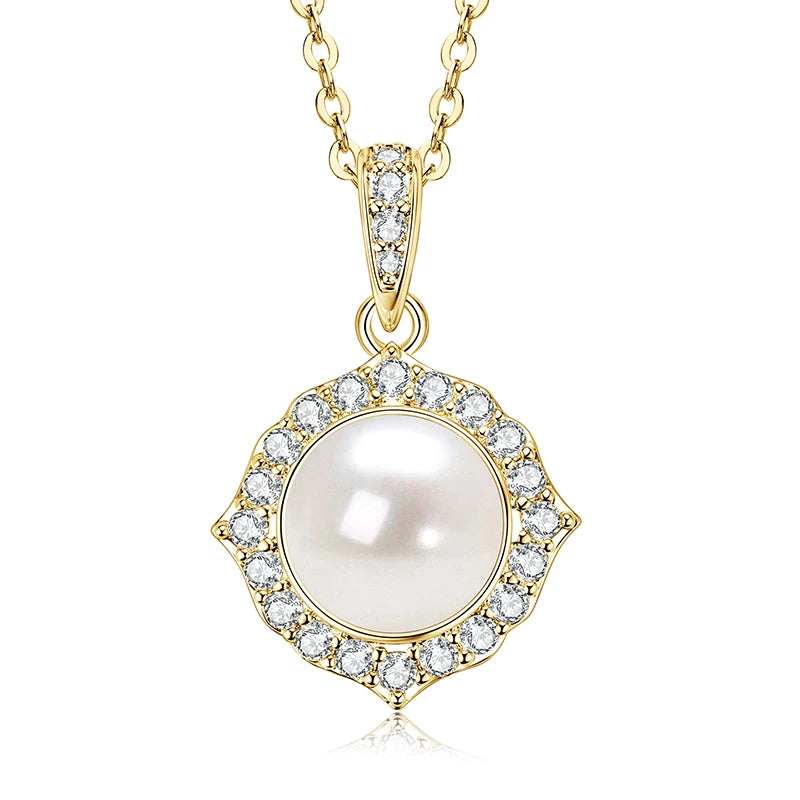 OXTAO Natural Freshwater Pearl Infinity Pendant Jewelry Moissanite Charm Necklaces