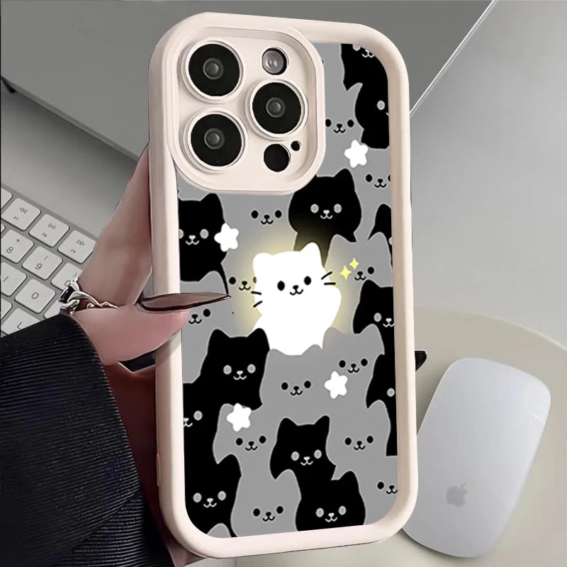 Soft TPU Case For  IPhone 17promax/17air 16 15 14 13 12 11 Pro Max X XS Anti-drop silicone phone case.Lovely Cartoon Cat Couple