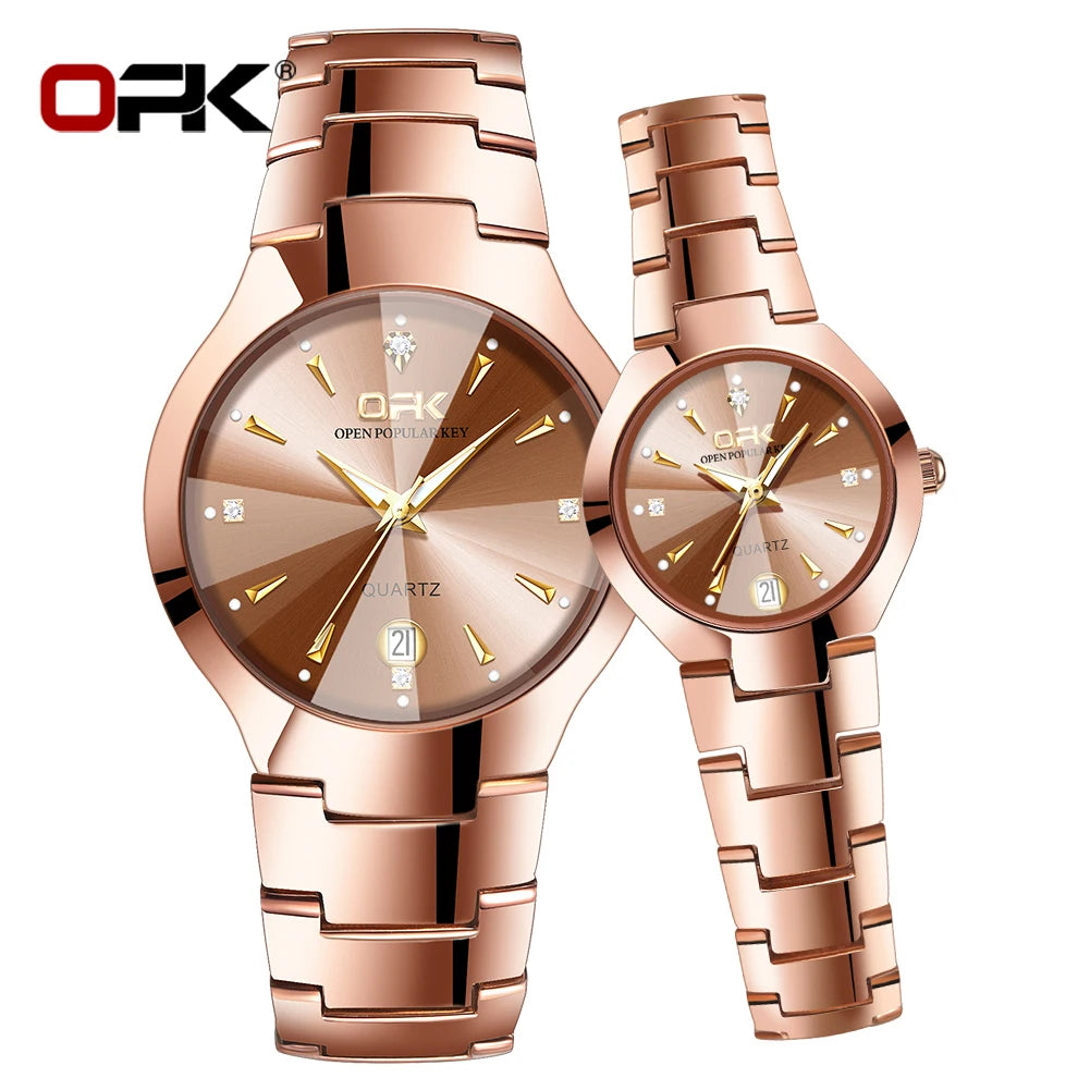 OPK Couple Watches For Lovers Rhombus Mirror Diamond Calendar Stainless steel Waterproof Wristwatch for Couple Reloj de pareja mbzr