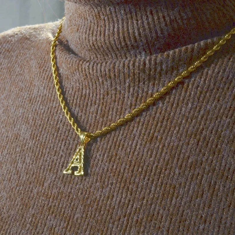 A-Z letter necklace, men's and women's gold-plated initials pendant rope chain, English letter jewelry Daily WearO mbzr