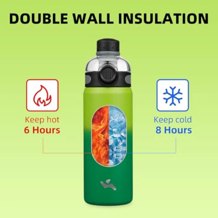 Insulated Stainless Steel Water Bottle with Straw Lid and Handle, Leakproof BPA-Free Double Wall Vacuum Bottle for Gym, Sports mbzr
